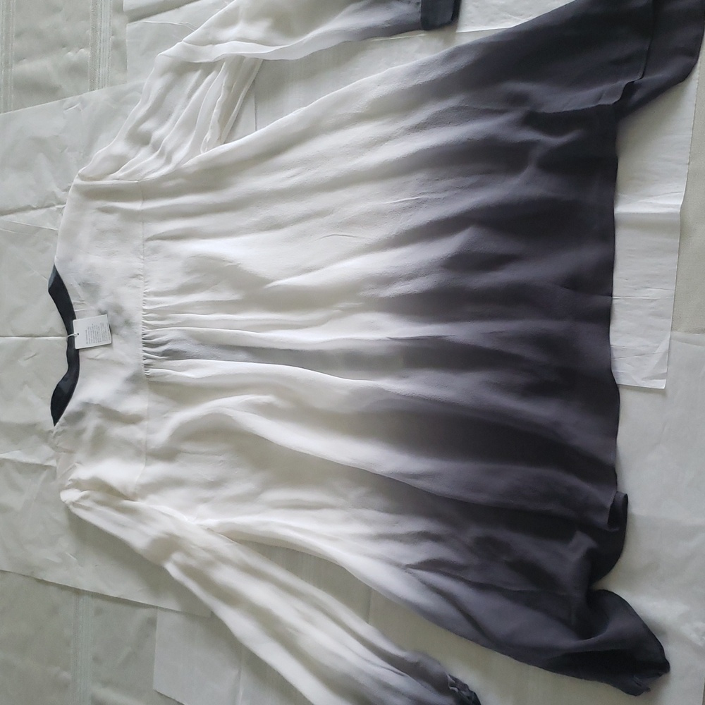 Eileen Fisher NEW Women's 100% Silk Ombre Dip Dye Button Front Tunic Top Sheer - Picture 9 of 14